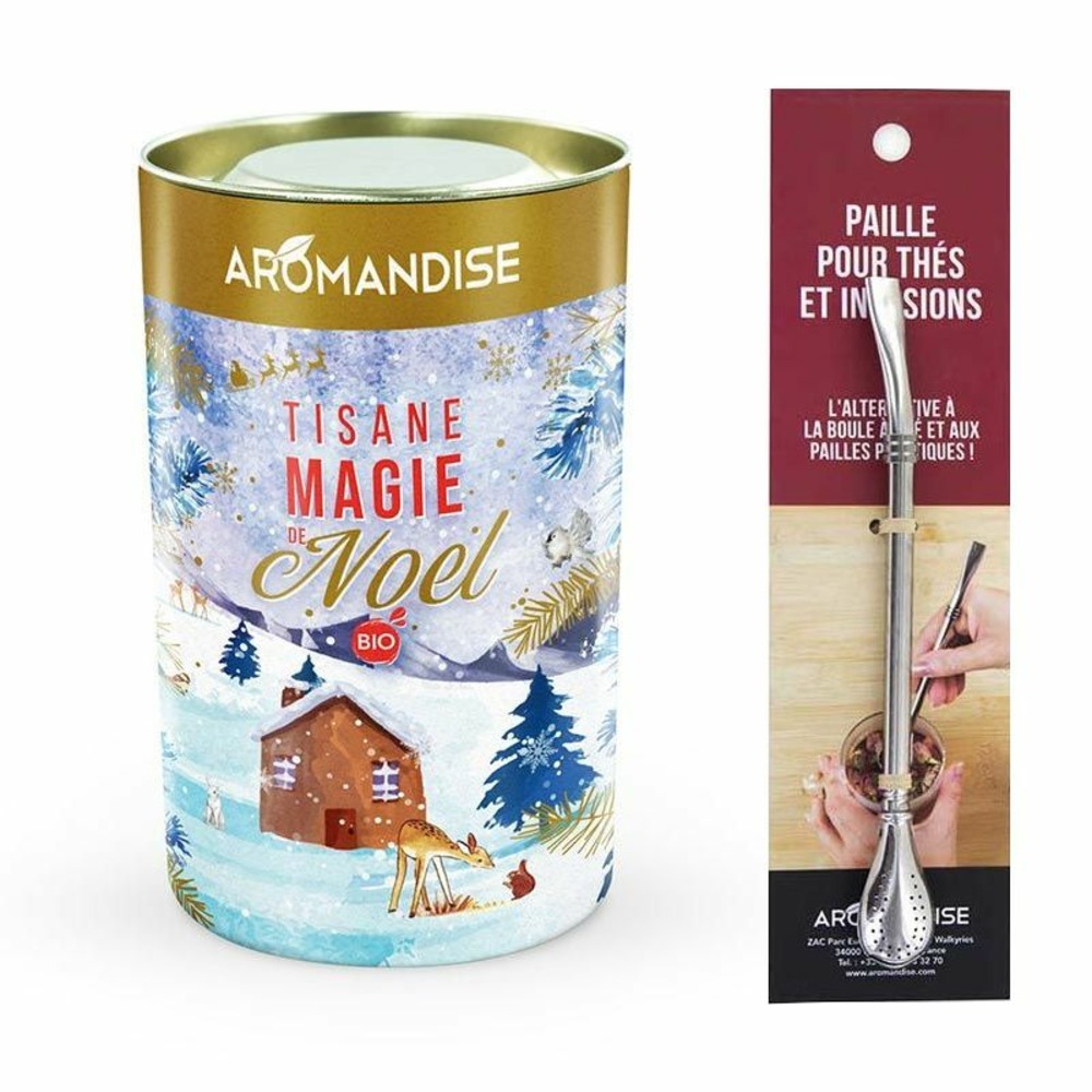 Tisane bio magie de noël + paille inox avec filtre