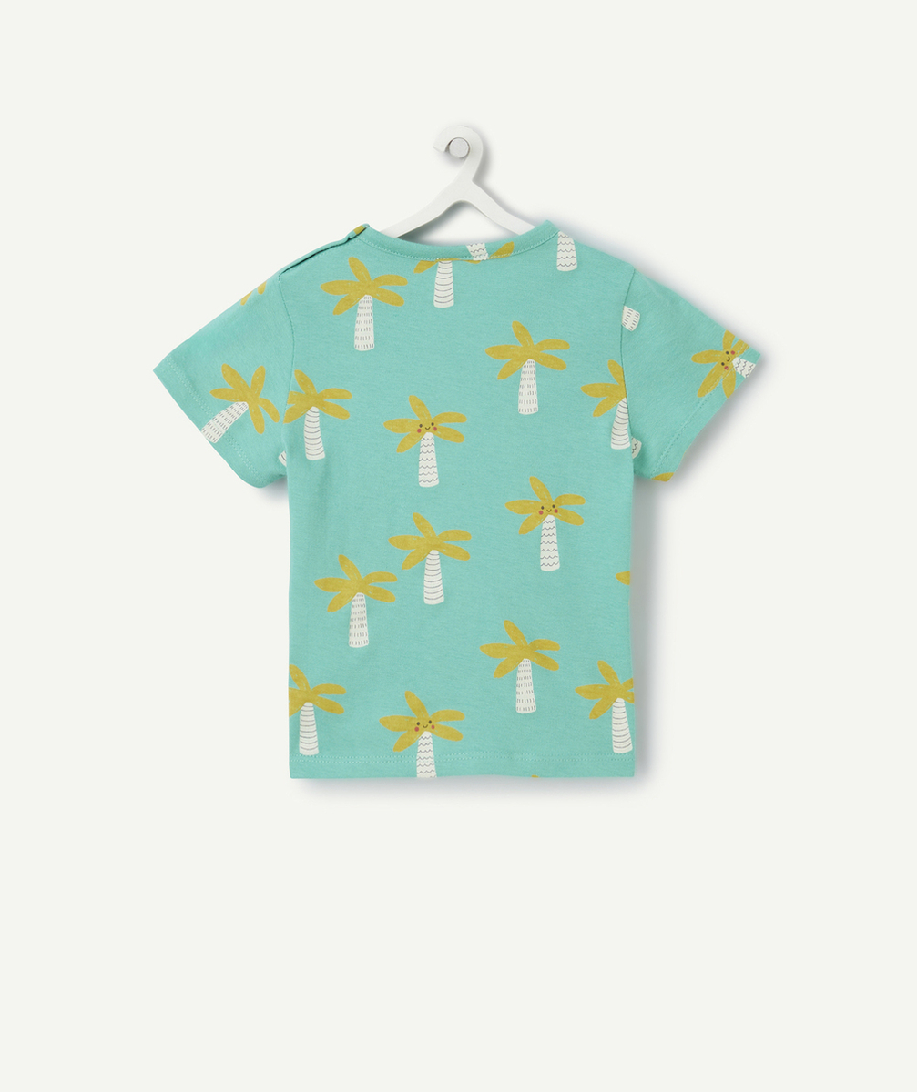 t-shirt manches courtes bébé garçon en coton bio vert avec imprimé palmiers
