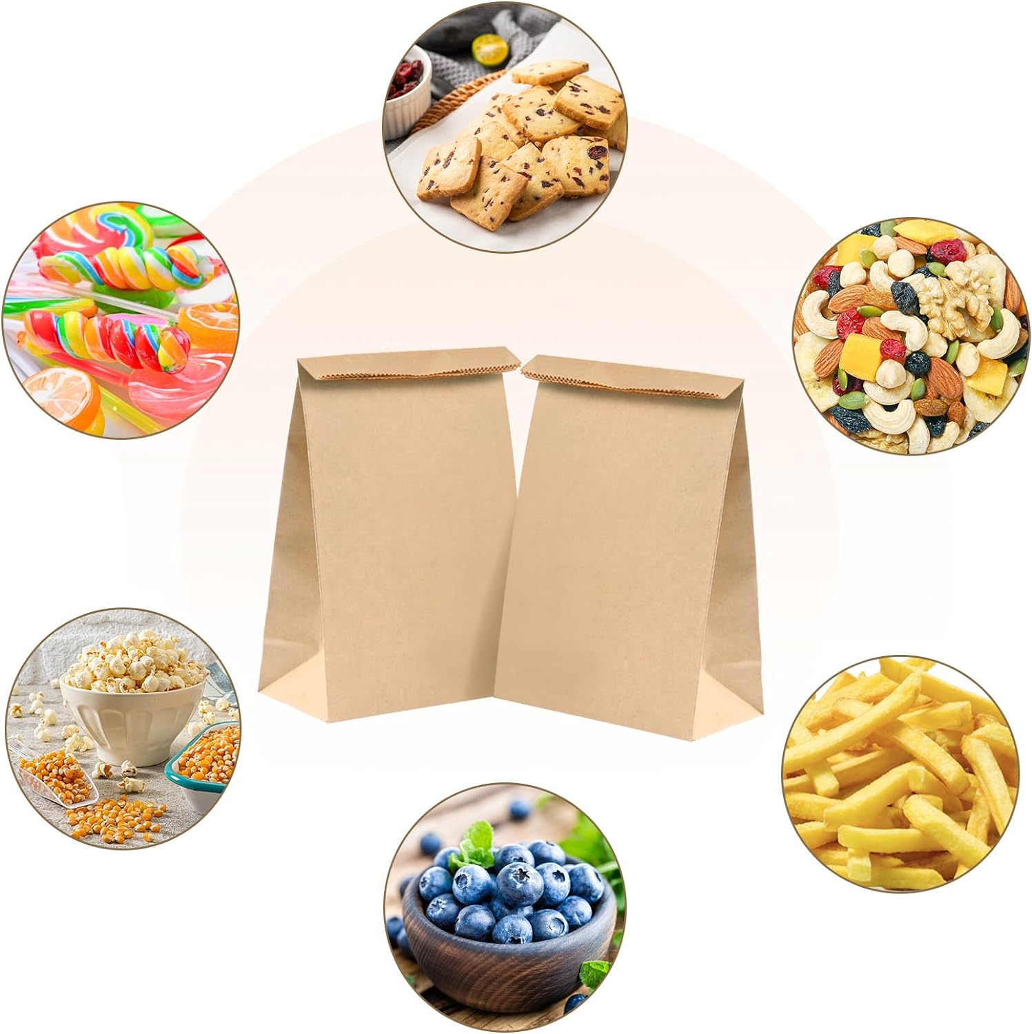 (50er Set) 21x12cm Kraftpapier Tüten Brottüten DIY Geschenktasche Food Bags Papiertüten - Braun