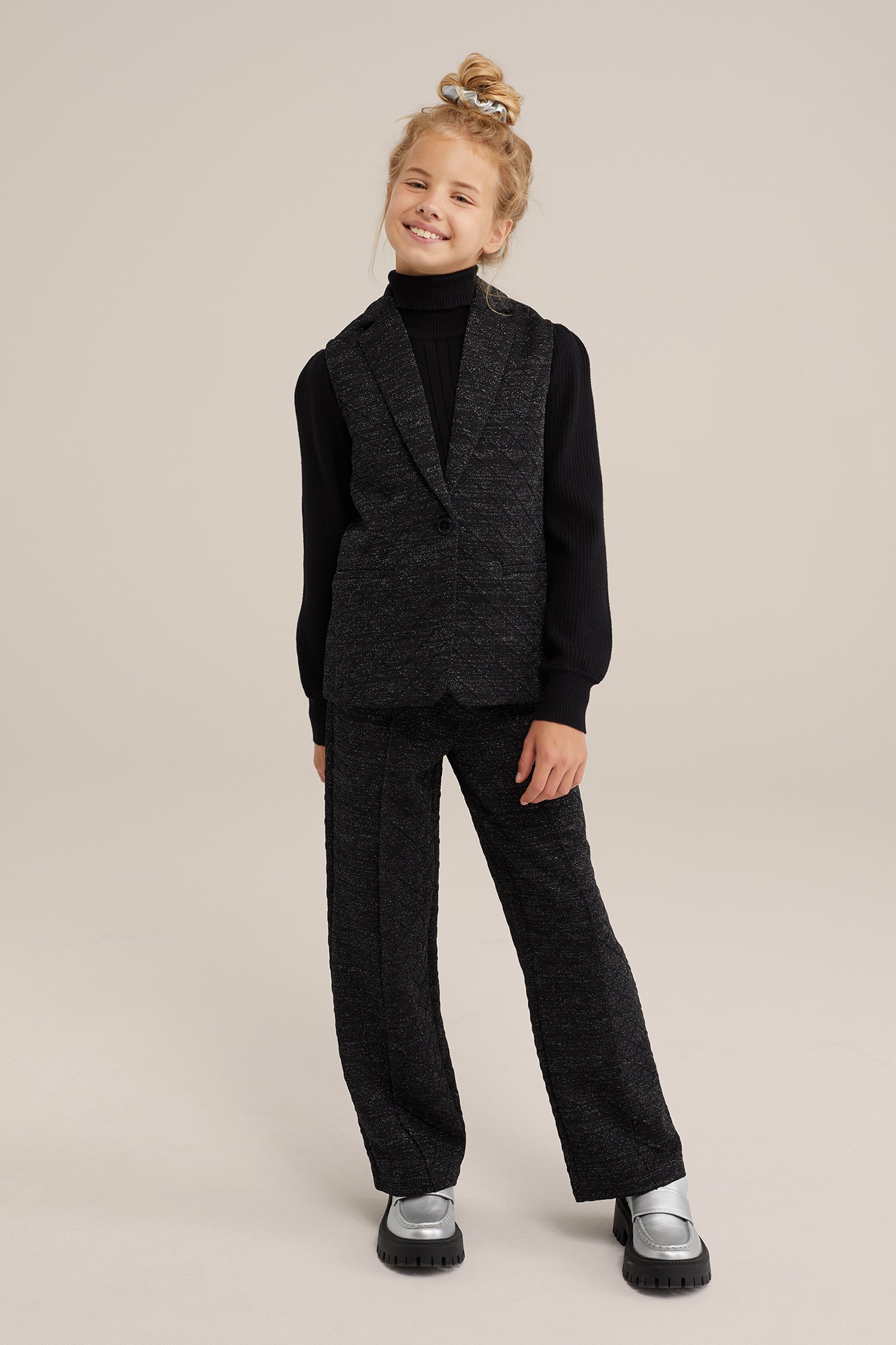 Meisjes gilet met glittergaren WE Fashion Zwart