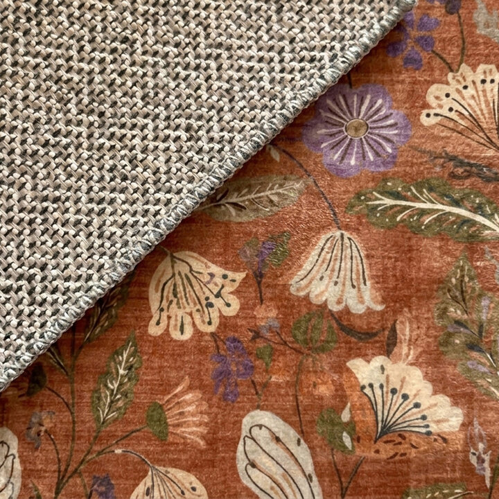 Rond wasbaar vloerkleed - Misty Flowers Terracotta | Wasbaar
