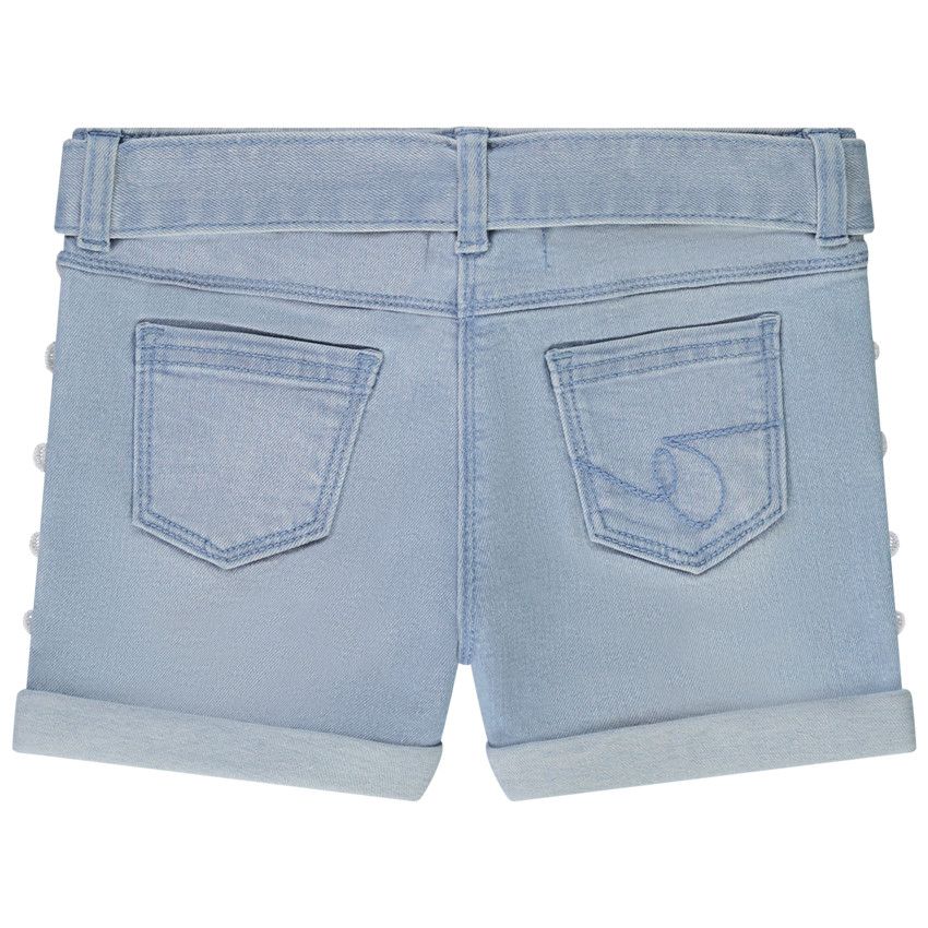 Short en jean avec ceinture à nouer et dentelle pour fille - Bleu