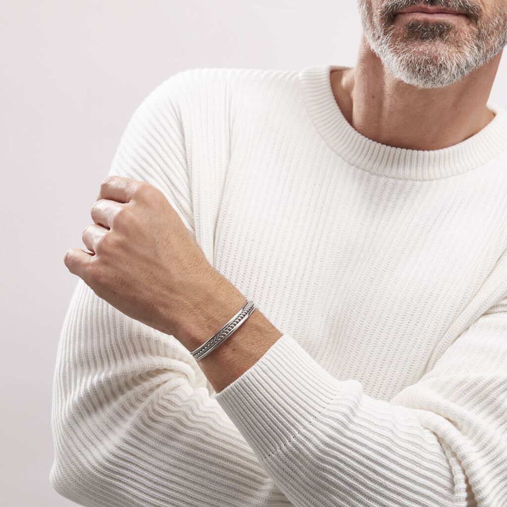 Bracelet Jonc Ouvert Acier Blanc Winnoc