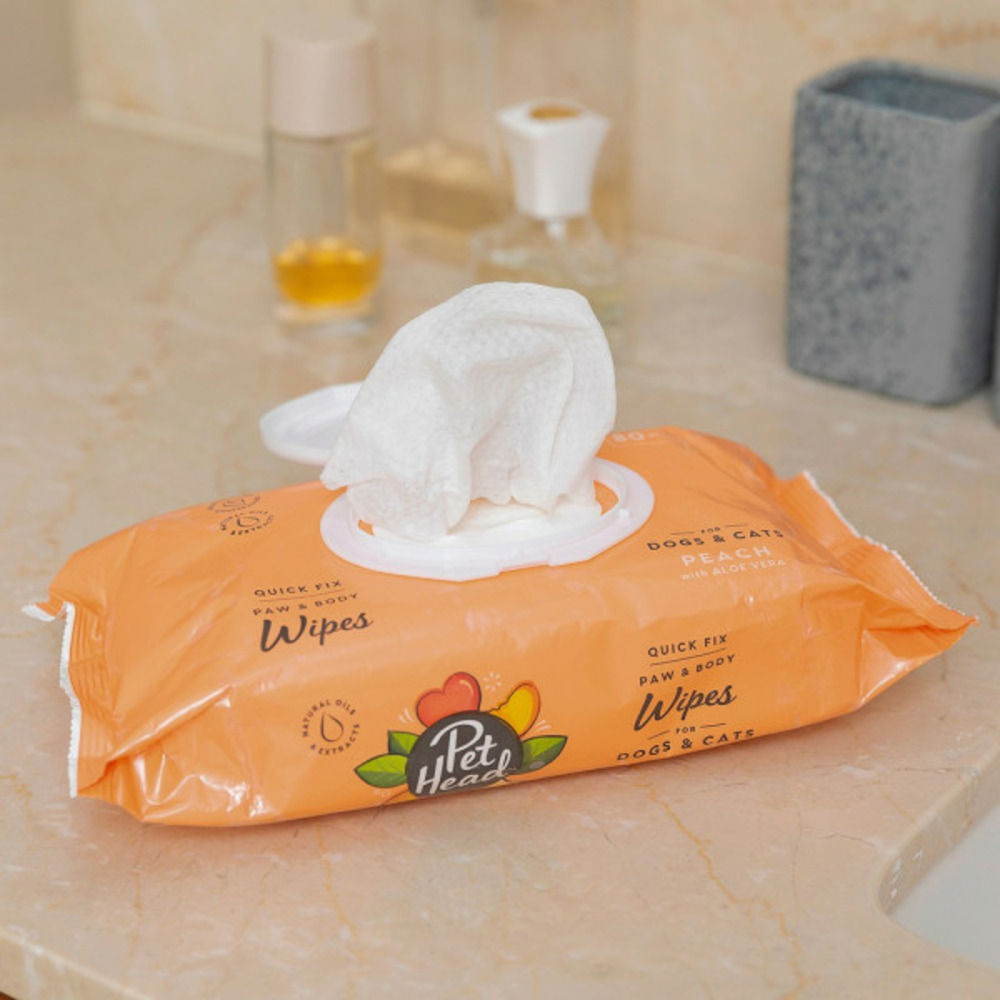Lingettes humides pour animaux domestiques quick fix pêche (80 uds)