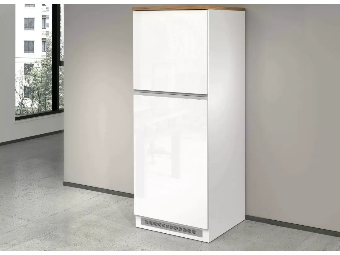 Buffet de Cuisine Dcasasol, Armoire polyvalente, Meuble de kitchenette, Support réfrigérateur multifonctionnel, 100% Made in Italy, 60x60h165 cm, Blanc brillant et chêne