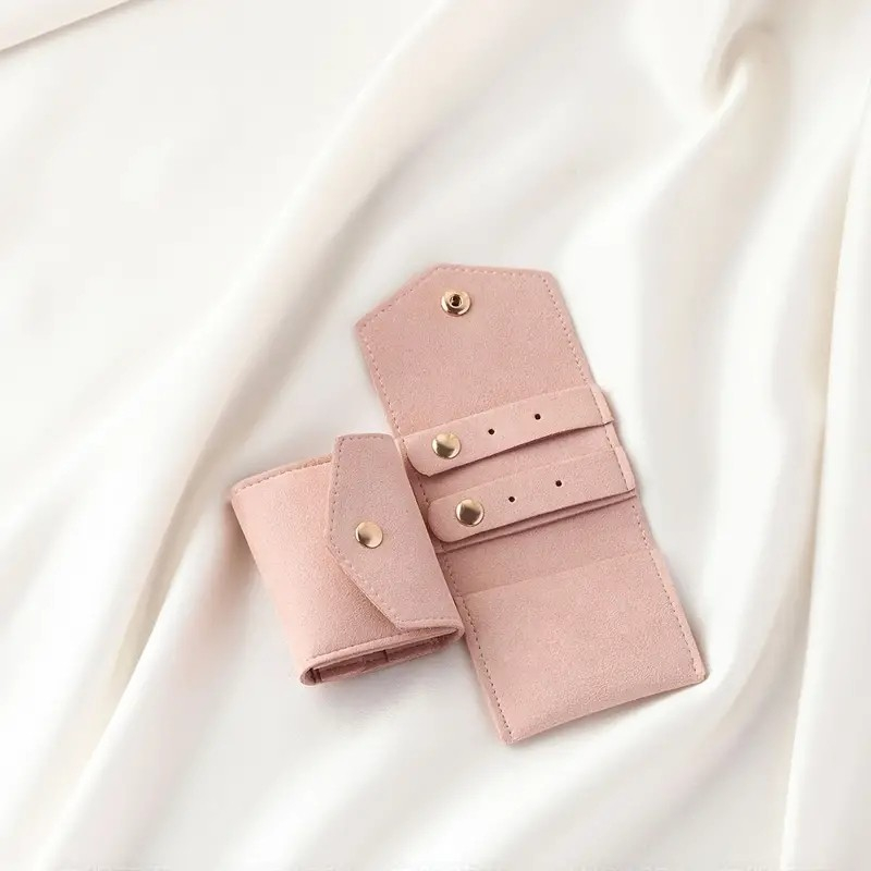 Faltbarer Mini Leder Reise Schmuck Organizer Aufbewahrungs Tasche für Ringe / Halskette / Ohrringe - Rosa