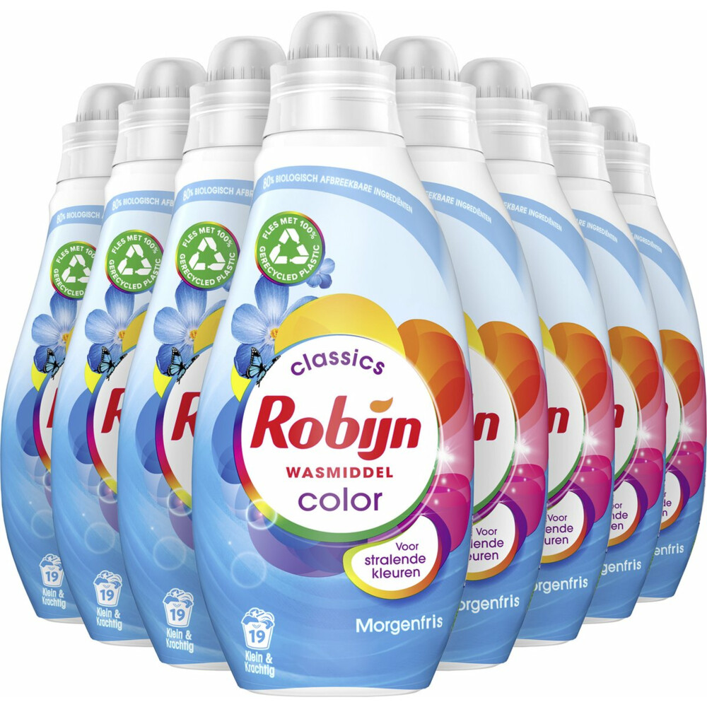 8x Robijn Klein & Krachtig Wasmiddel Morgenfris Color 19 Wasbeurten665 ml