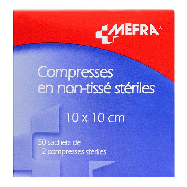 Mefra compresses stériles non tissées premiers soins 10cm x 10cm (50x2 compresses)