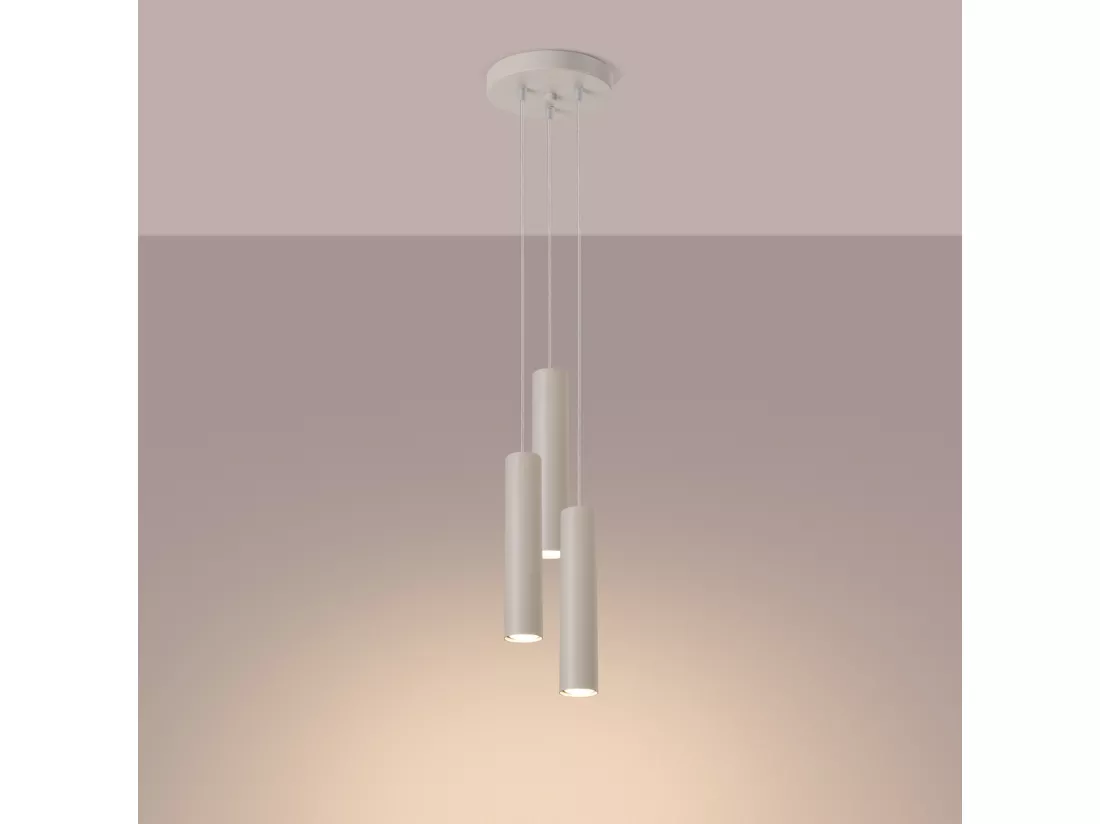 Lampe à suspension Lagos grenier en acier - 3 sources lumineuses - L.19,5 x H.108 cm - beige