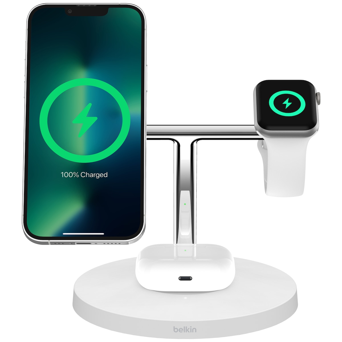 Belkin BoostCharge Pro 3-i-1 trådløs lader med adapter (hvit)