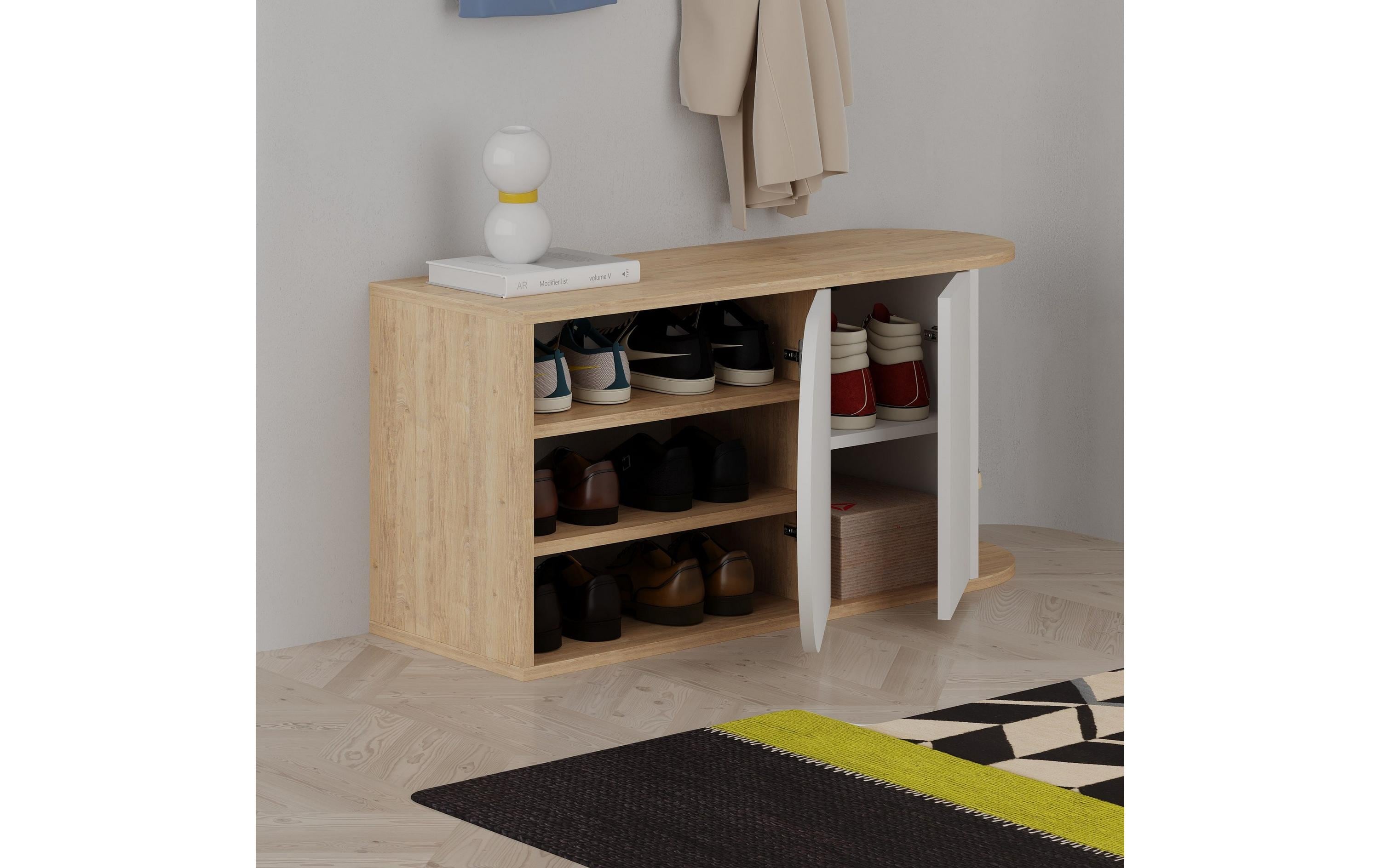 Schuhregal Nova 104 x 50 x 37 cm, Weiss/Nature<br>Schuhbank