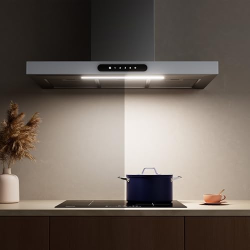 Ciarra Hotte Aspirante 90cm Silencieuse A    650m³/h   4 Vitesses et Boost   Commande Tactile et Wi Fi   Filtre à Charbon Inclus   Coins Arrondis   CBCB9102 P : Gros électroménager
