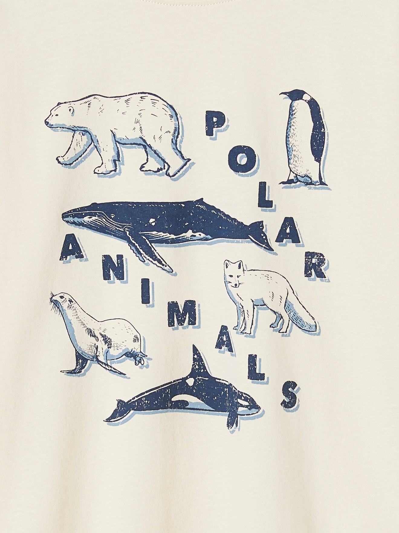 Camiseta infantil com estampa animal, cor off-white.