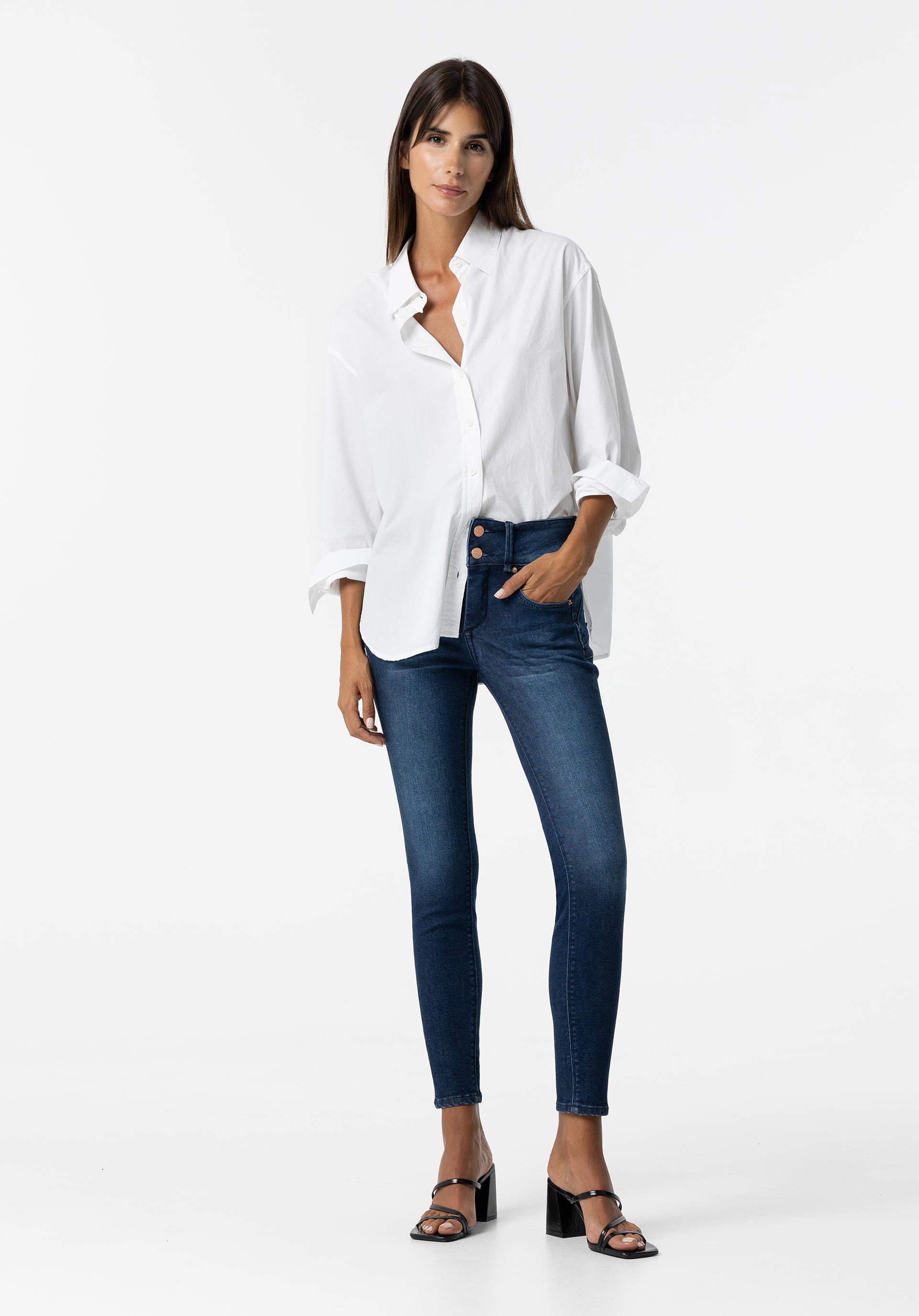 Jeans Double-up Skinny Cintura Alta Térmicos