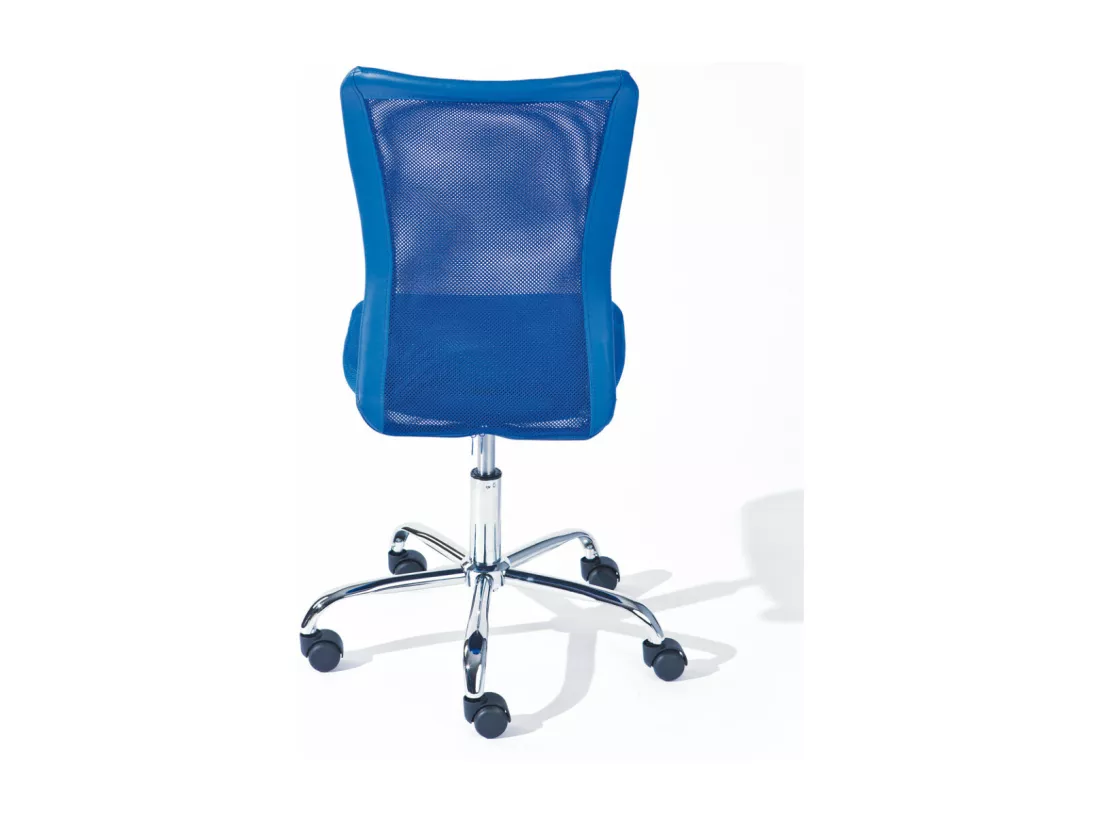 CLIDE - Chaise de Bureau Enfant Tissu Bleu et Pieds Chromés