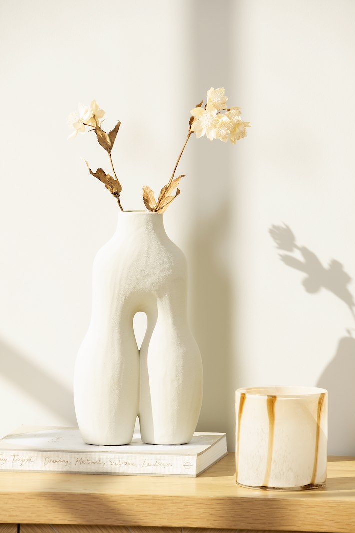 Camo vase Kremfarget keramikk H32 cm