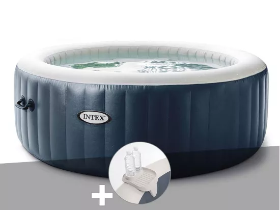 Kit spa gonflable Intex PureSpa Blue Navy rond Bulles 6 places + Porte-verre