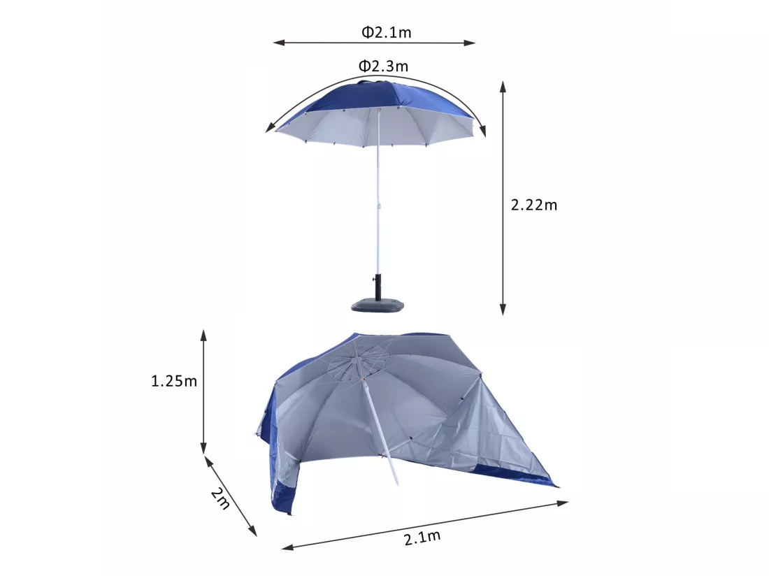 Parasol abri solaire contemporain protection UPF 50+ sac transport fourni bleu marine