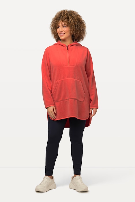 Long-Teddy-Fleecepullover, Kapuze, Zipper, Langarm