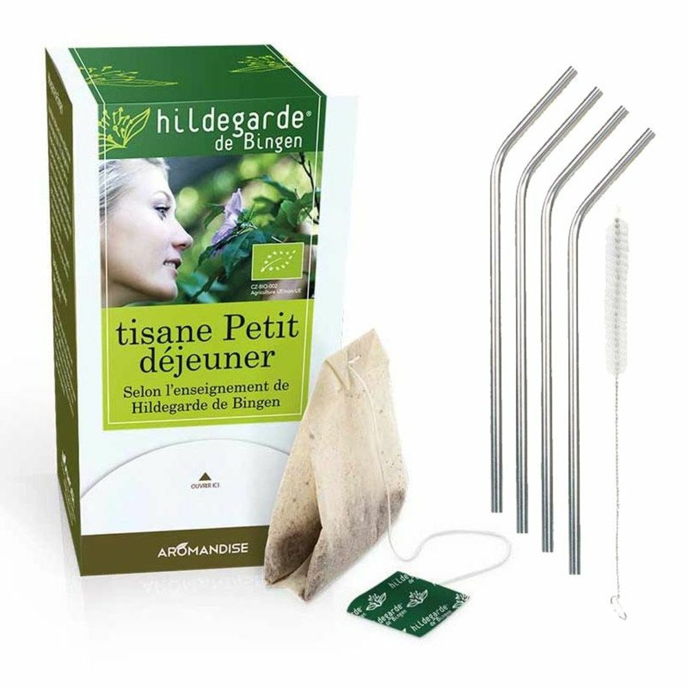 Tisane bio petit déjeuner + 4 pailles en inox