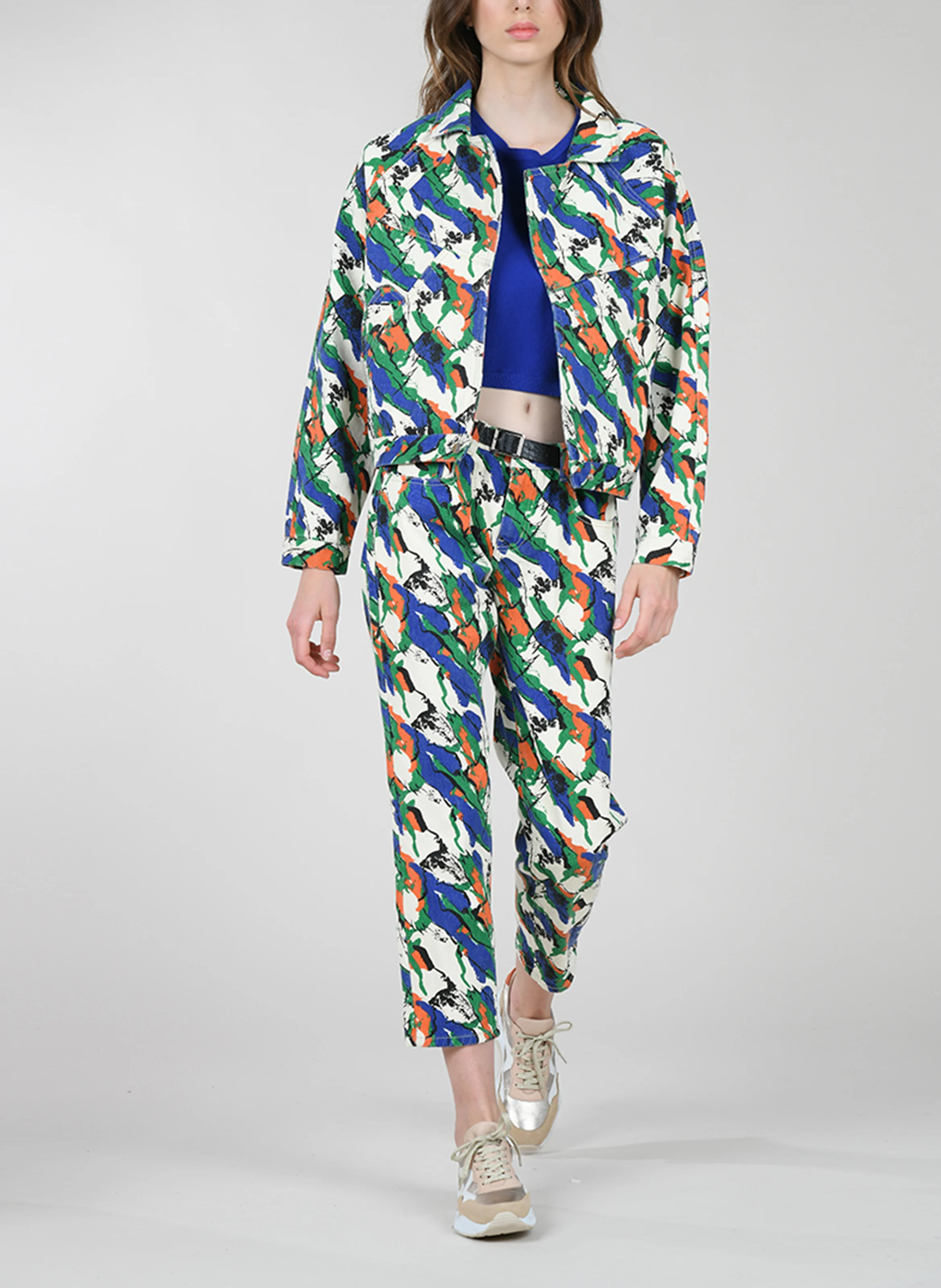 Pantalon droit 5 poches imprimé multicolore en coton | Rouge