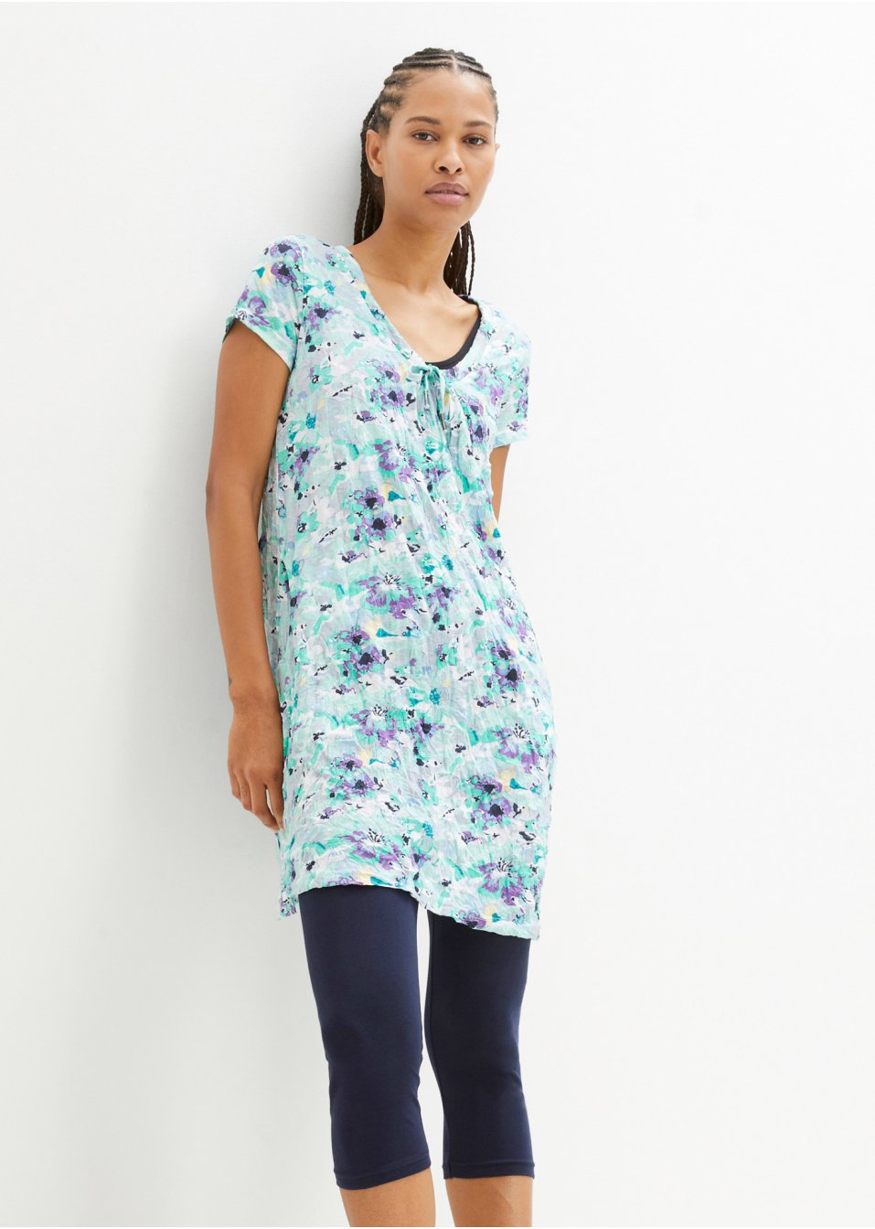 Tunique longue effet froissé et legging 3/4