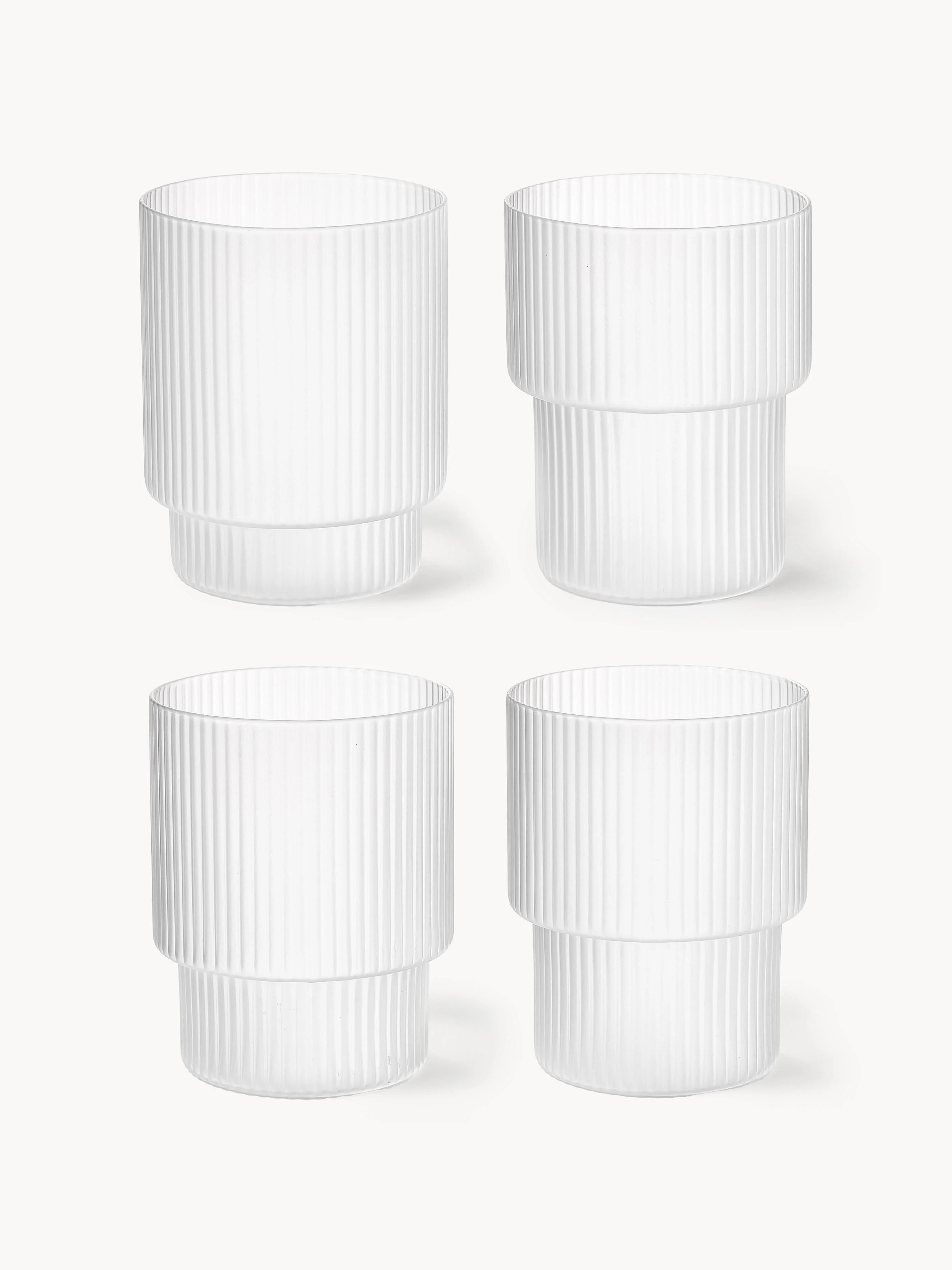 Mondgeblazen tumblers Ripple met groefreliëf, 4-delig