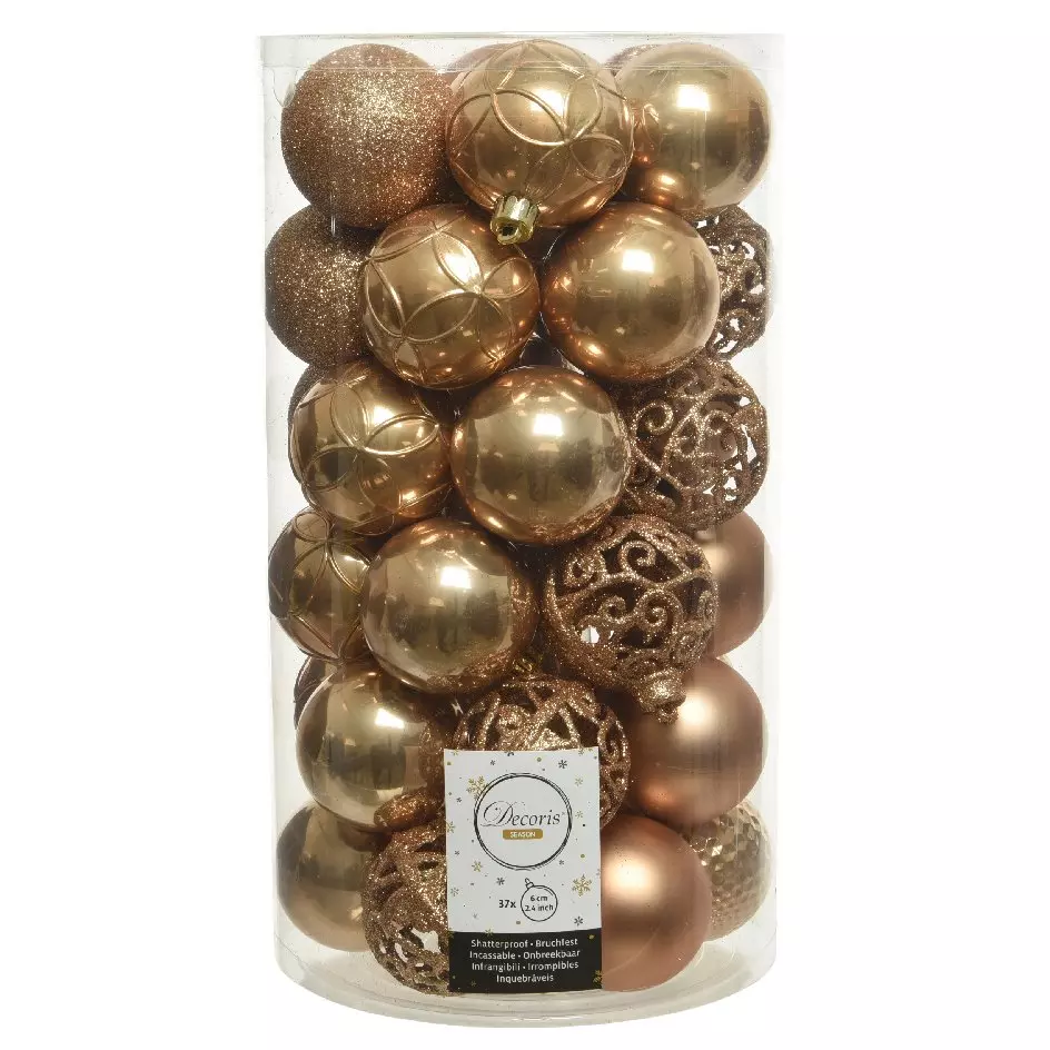 Lot de 37 boules de Noël (D60 mm) Alpine Mix Camel