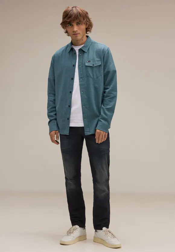 Flanellhemd in Melange - turquoise green melange