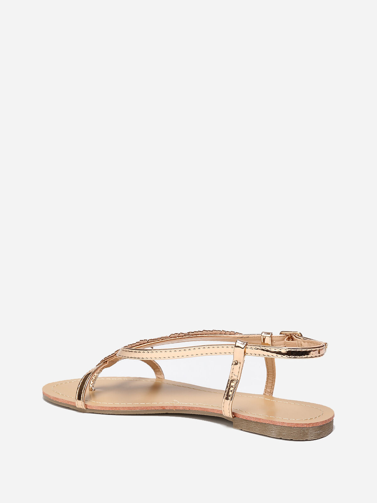 Nu-pieds à feuille en strass- Doré rose