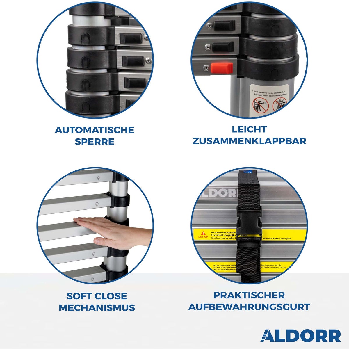 ALDORR Home - Telescopische ladder van 3,20 m - Multifunctionele ladder - Draagvermogen tot 150 kg - Soft-Close-systeem