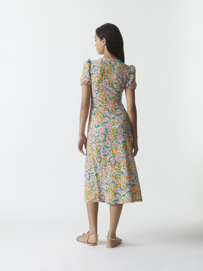 Vestido midi com mangas bufantes - Malva