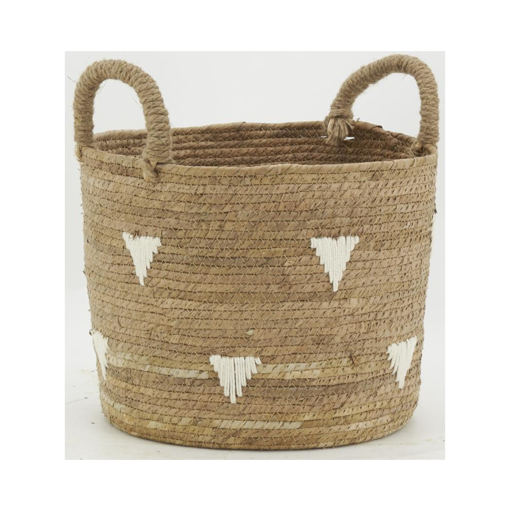 Cache-pots en abaca naturel et triangles blancs (lot de 3)