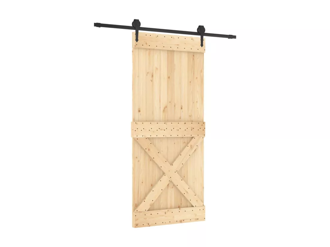 Porte coulissante et kit de quincaillerie 90x210 cm pin massif