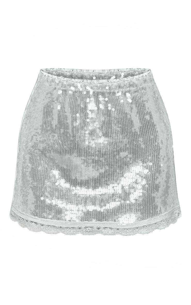 Bleu Clair Mini-jupe À Détails En Dentelle Et Sequins