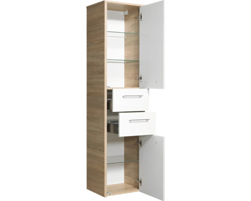 Pelipal Lagos halfhoge kast, 40 cm breed, glanzend wit, natuurlijk eiken, horizontaal gedemonteerd