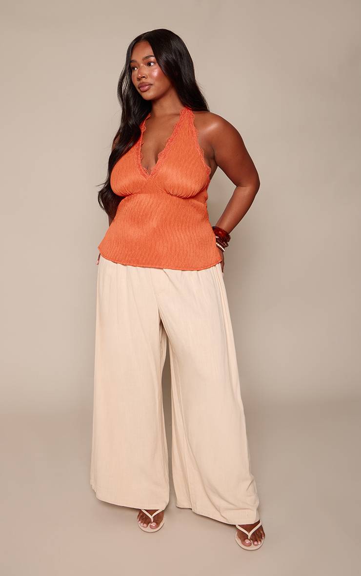 Orange Top Grande Taille Tissé Texturé Col Licou
