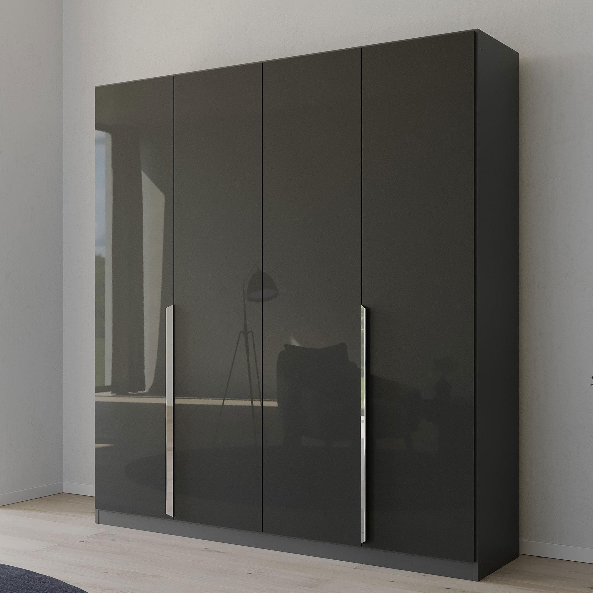 Drehtürenschrank - grau Hochglanz - grau metallic - 181 cm