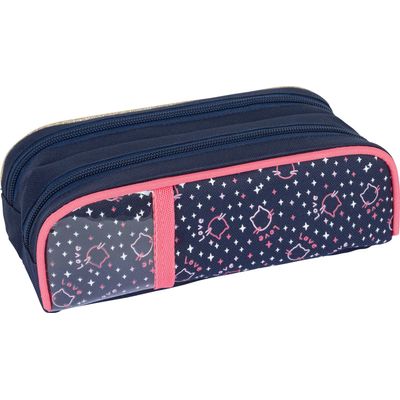 Trousse Chaton - 2 compartiments - corail et marine - Oberthur