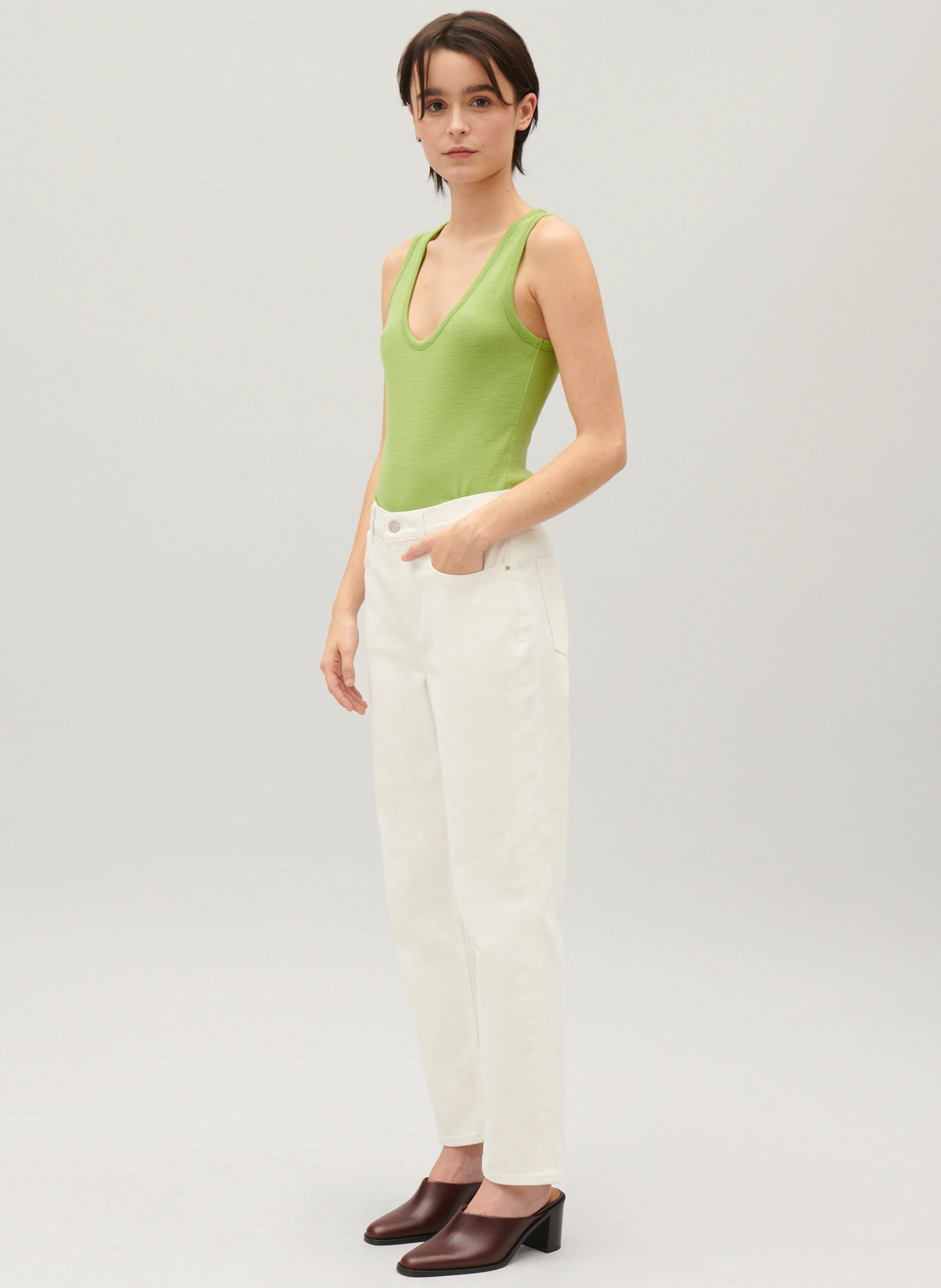 Jean droit taille haute| Blanc
