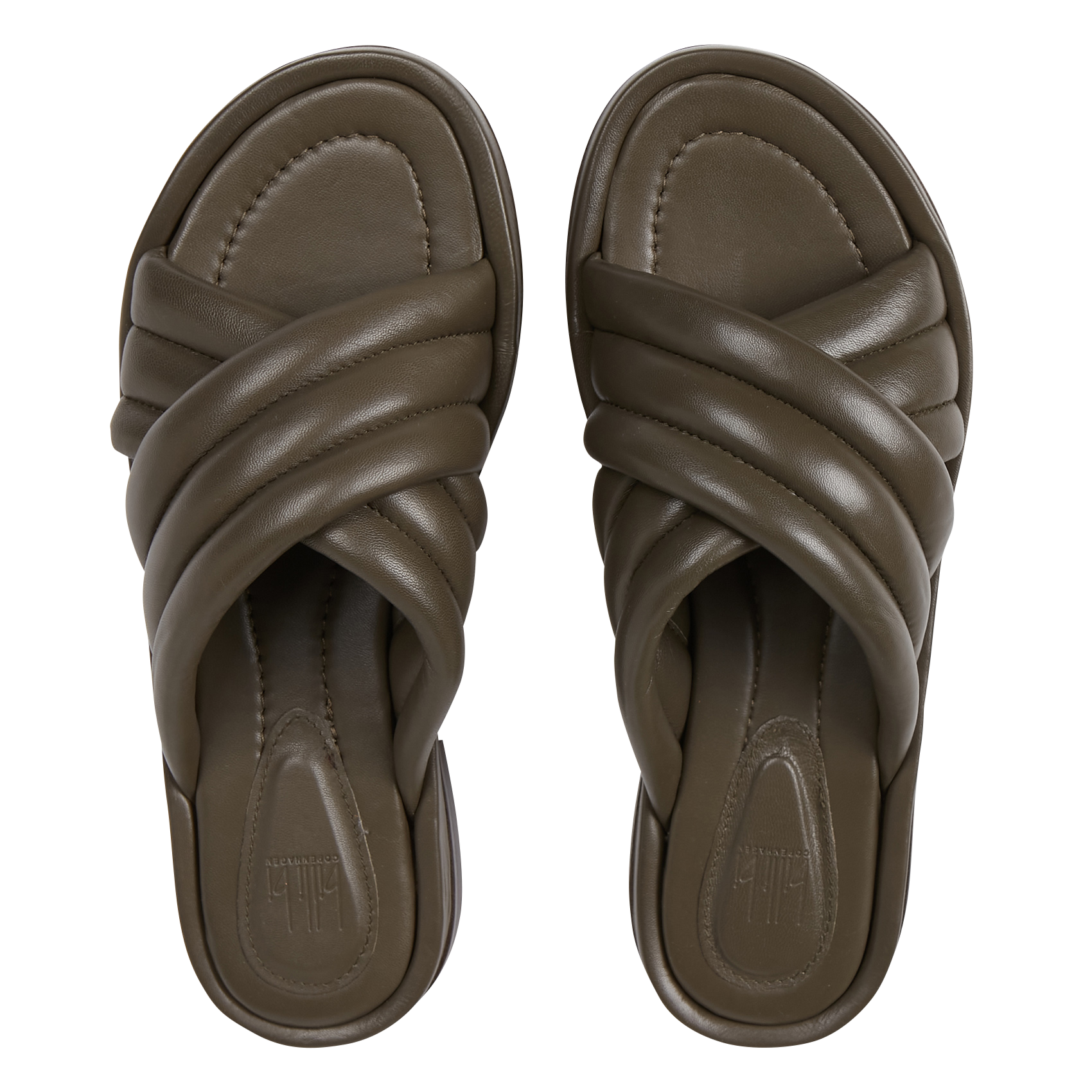 Mules plates en cuir| Kaki