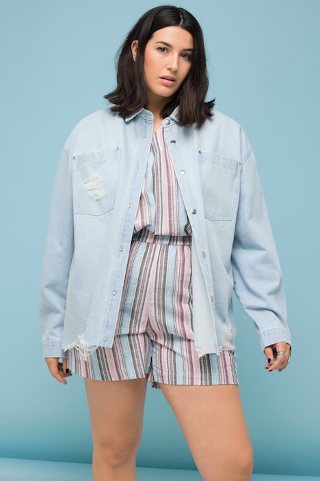 Jeanshemd, oversized, destroyed, Hemdkragen, Langarm