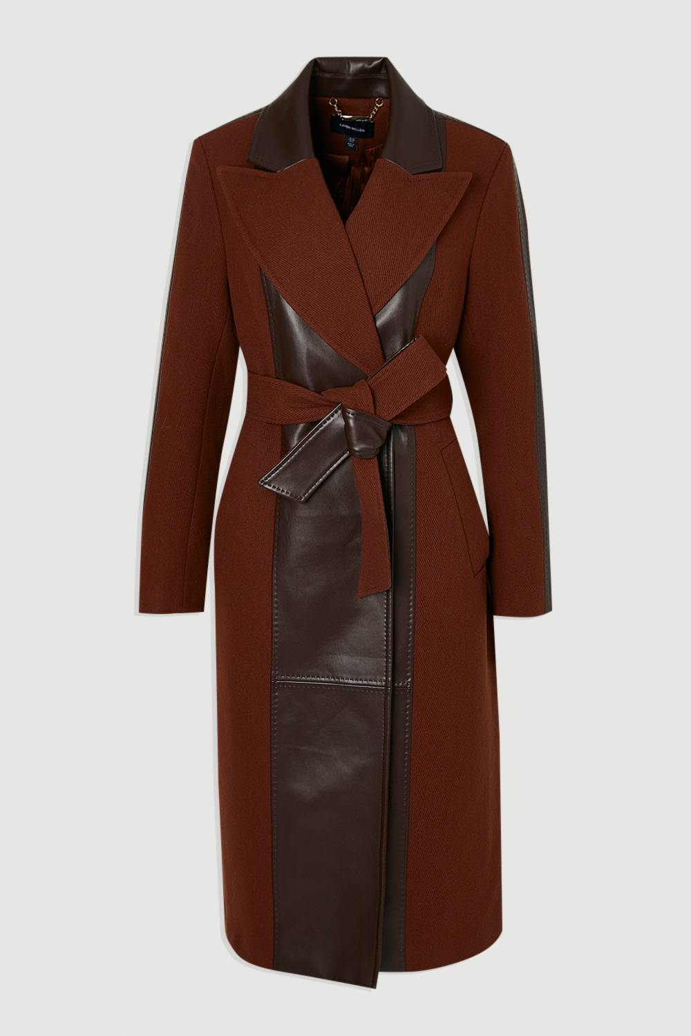 KarenMillen Manteau Mi-Long Ceinturé en Mélange Laine et synthétique