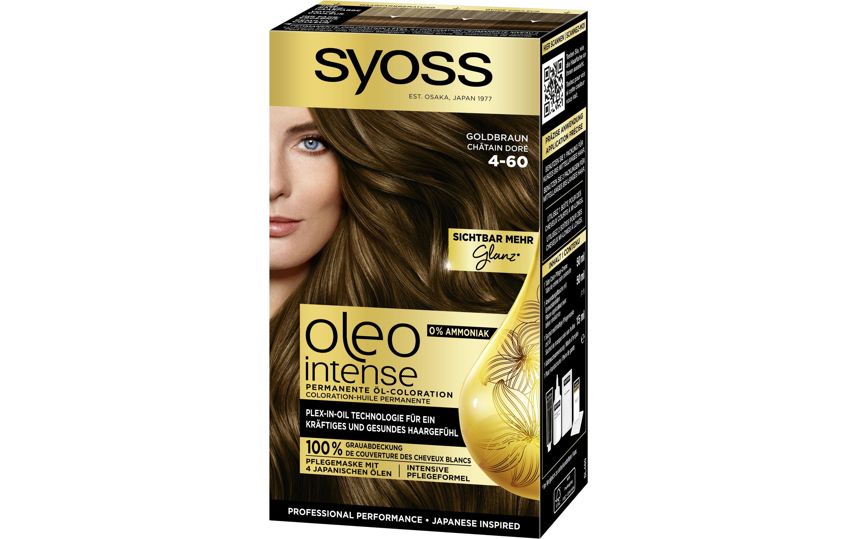 Haarcoloration Oleo Intense 4-60 GoldbraunPermanente Haarfarbe für glänzendes, glattes und gesund aussehendes Haar