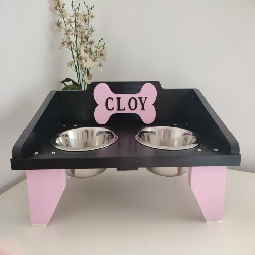 Comedouro duplo Roco, preto e rosa
