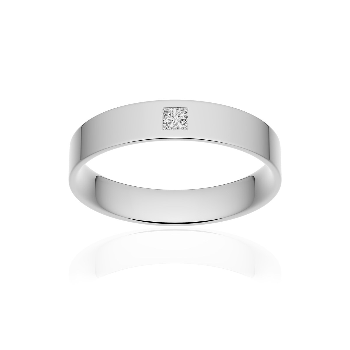 Alliance or 375 blanc poli ruban plat confort 4mm diamant princesse