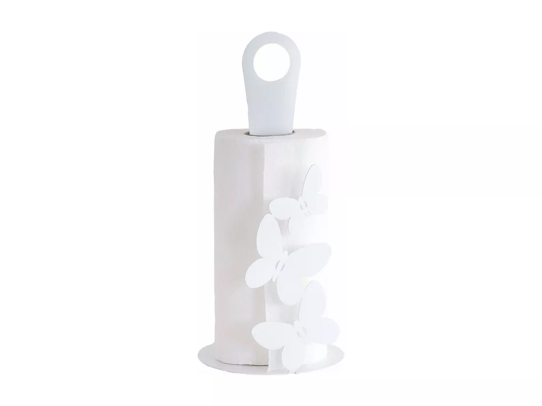 Porte-rouleau de table papillon blanc Fabriqué en Italie en acier, 3 rouleaux, style moderne pour salle de bain et cuisine