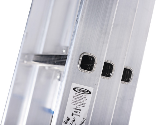 WERNER Multifunctionele ladder, aanleun-, trap- of uitschuifladder, aluminium, 3-delig, 3 x 8 sporten, werkhoogte 5,2 m