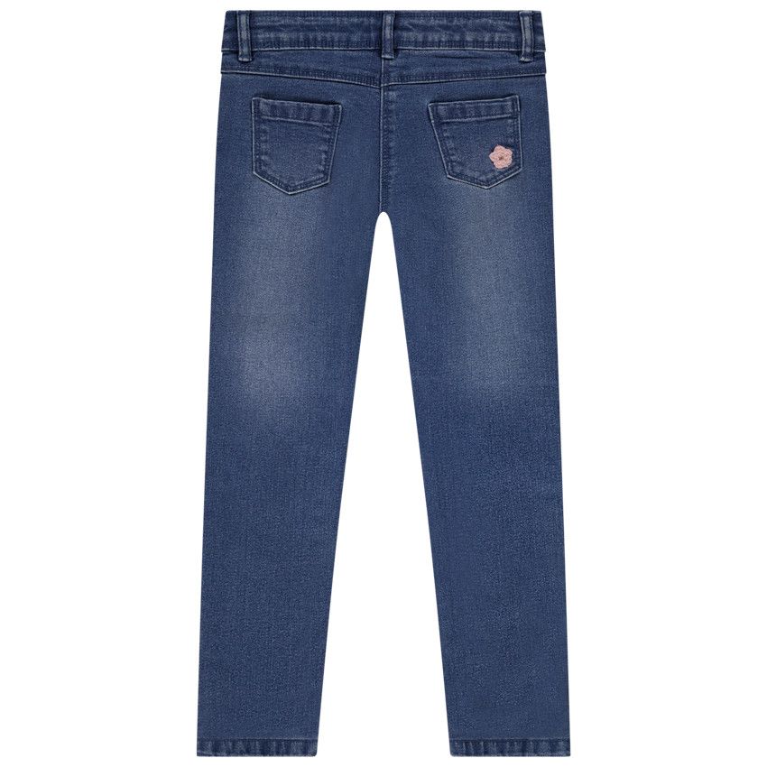 Jean slim avec broderies fleurs pour fille - Bleu moyen