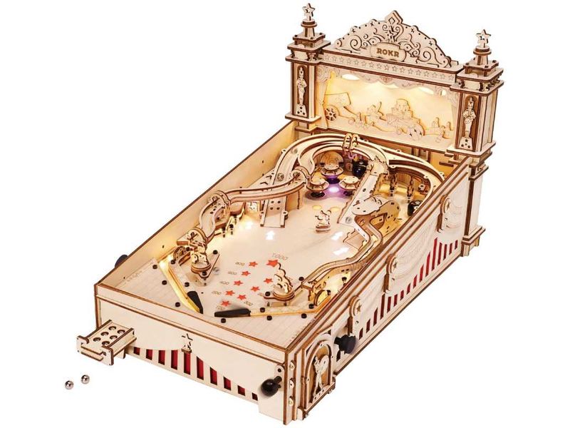 RoboTime Bausatz Flipperkasten 3D-Puzzle aus lasergeschnittenen Holzteilen